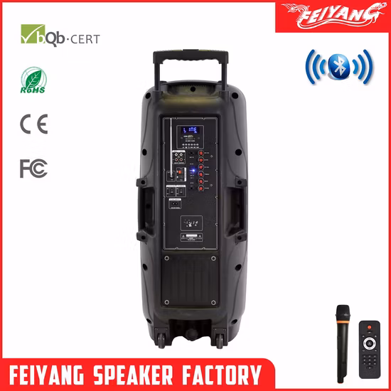 USB SD 무선 마이크 및 조명이 포함된 충전식 트롤리 블루투스 배터리 스피커 박스